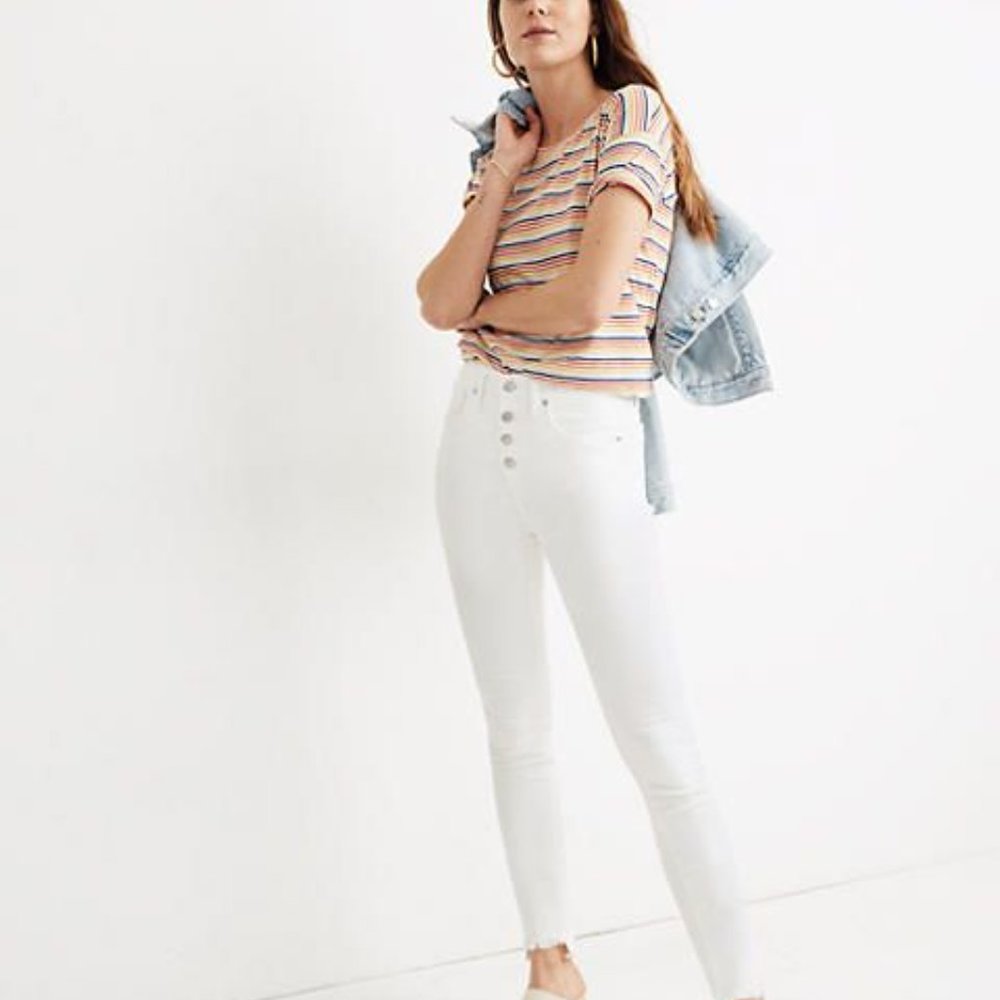 Madewell 10” Button-Front High Rise Fray Hem Skinny Jeans Pure White - Size 28